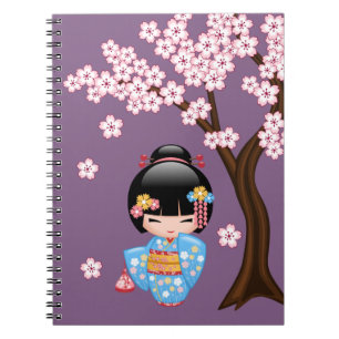 Maiko Kokeshi Doll - Blue Kimono Geisha Girl Notebook