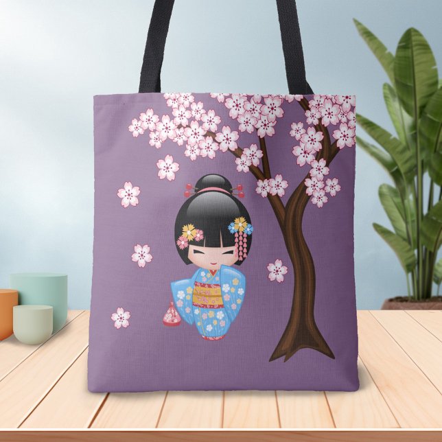 Maiko Kokeshi Doll - Blue Kimono Geisha Girl Tote Bag (Creator Uploaded)