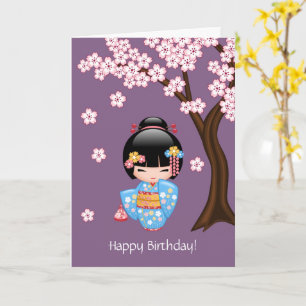 Maiko Kokeshi Doll - Cute Geisha Birthday Card