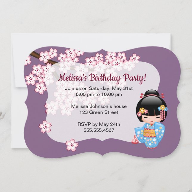 Maiko Kokeshi Doll - Cute Geisha Birthday Party Invitation (Front)