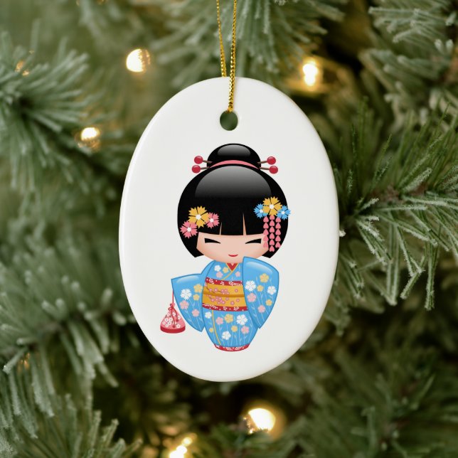 Maiko Kokeshi Doll - Cute Geisha Girl Ceramic Ornament (Tree)