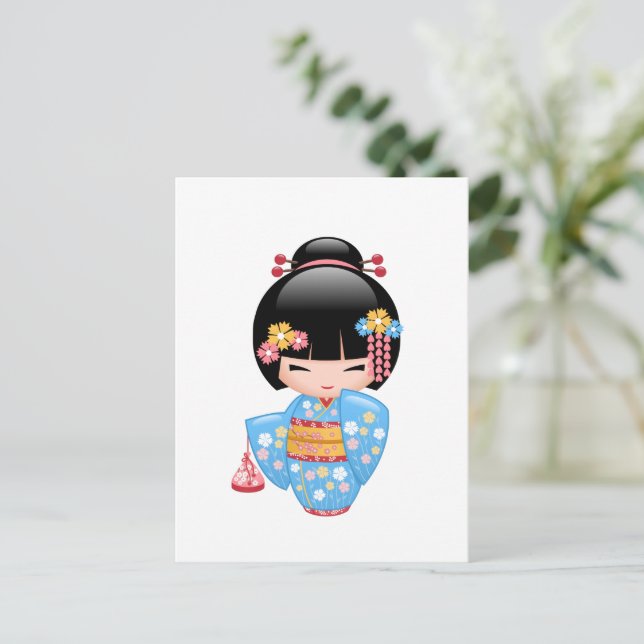 Maiko Kokeshi Doll - Cute Geisha Girl Postcard (Standing Front)