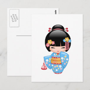 Maiko Kokeshi Doll - Cute Geisha Girl Postcard