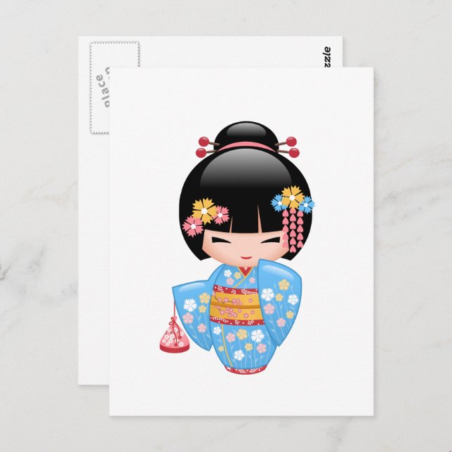 Maiko Kokeshi Doll - Cute Geisha Girl Postcard (Front/Back)