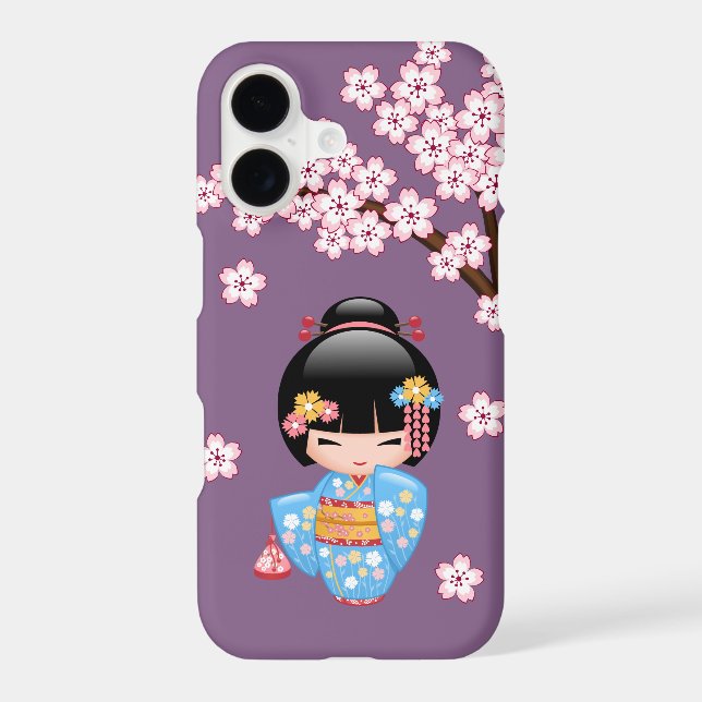 Maiko Kokeshi Doll Cute Geisha Girl Purple (Back)