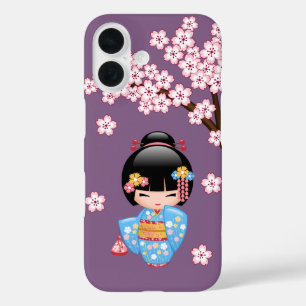 Maiko Kokeshi Doll Cute Geisha Girl Purple iPhone 16 Case