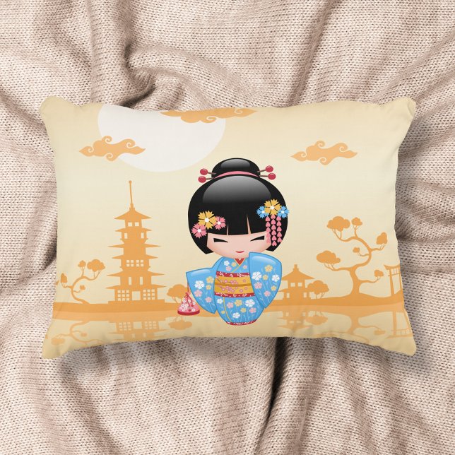Maiko Kokeshi Doll Cute Geisha Girl Yellow Decorative Cushion (Creator Uploaded)