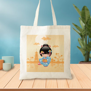 Maiko Kokeshi Doll Cute Geisha Girl Yellow Tote Bag