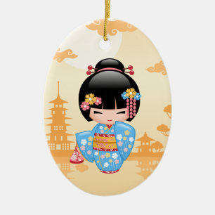 Maiko Kokeshi Doll - Cute Japanese Geisha Girl Ceramic Ornament