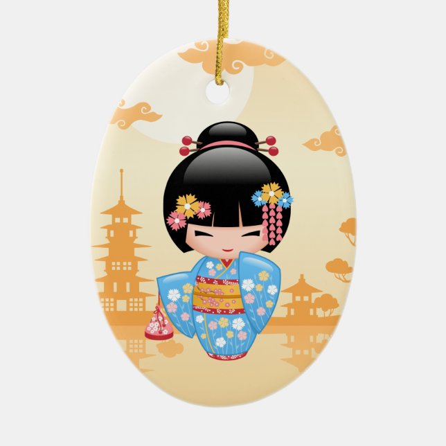 Maiko Kokeshi Doll - Cute Japanese Geisha Girl Ceramic Ornament (Front)