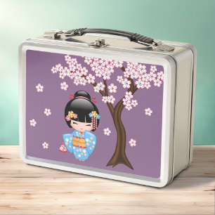 Maiko Kokeshi Doll - Cute Japanese Geisha Girl Metal Lunch Box
