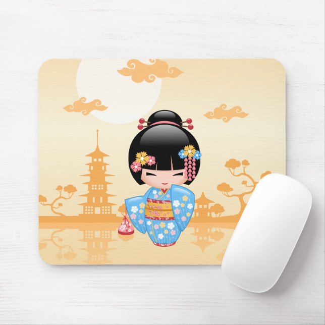 Maiko Kokeshi Doll - Cute Japanese Geisha Girl Mouse Pad (With Mouse)