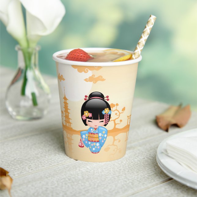 Maiko Kokeshi Doll - Cute Japanese Geisha Girl Paper Cups (Insitu)