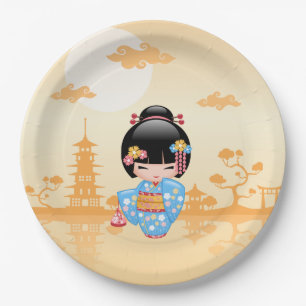 Maiko Kokeshi Doll - Cute Japanese Geisha Girl Paper Plate