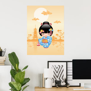 Maiko Kokeshi Doll - Cute Japanese Geisha Girl Poster