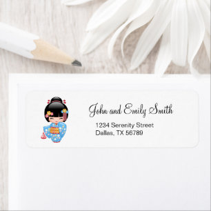 Maiko Kokeshi Doll - Cute Japanese Geisha Girl Return Address Label