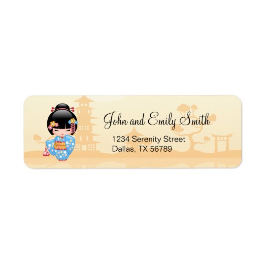 Maiko Kokeshi Doll - Cute Japanese Geisha Girl Return Address Label
