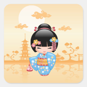 Maiko Kokeshi Doll - Cute Japanese Geisha Girl Square Sticker