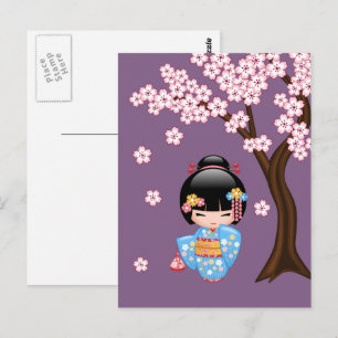 Maiko Kokeshi Doll - Geisha You are Welcome Postcard