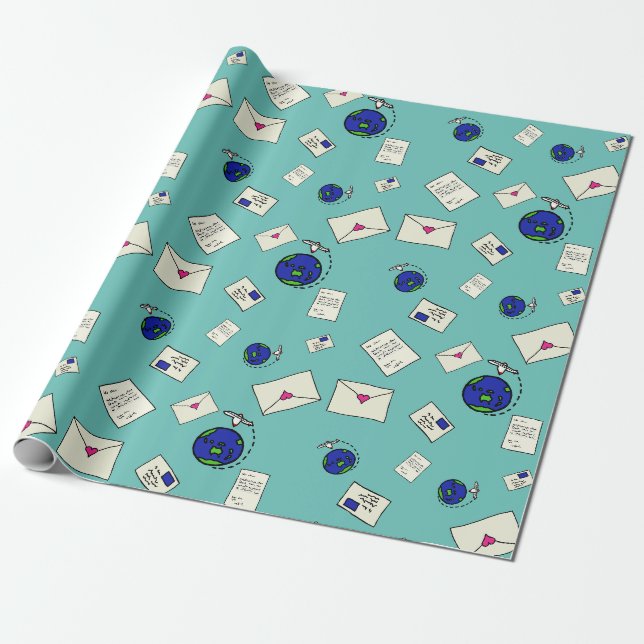 Mail Around The World Wrapping Paper (Unrolled)