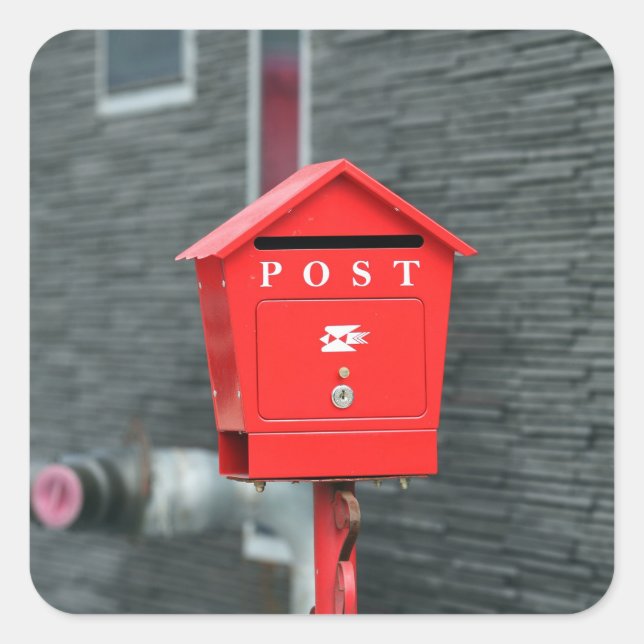 MAIL BOX POST RED BOX POSTCROSSING SQUARE STICKER (Front)