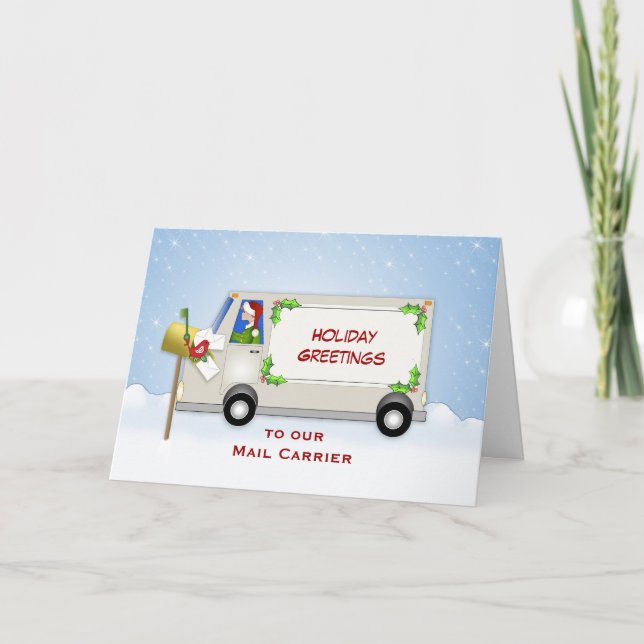 Mail Carrier Christmas Card-Mail Truck-Mail Box Holiday Card (Front)
