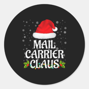 Mail Carrier Claus Christmas Lights Pajama Family  Classic Round Sticker