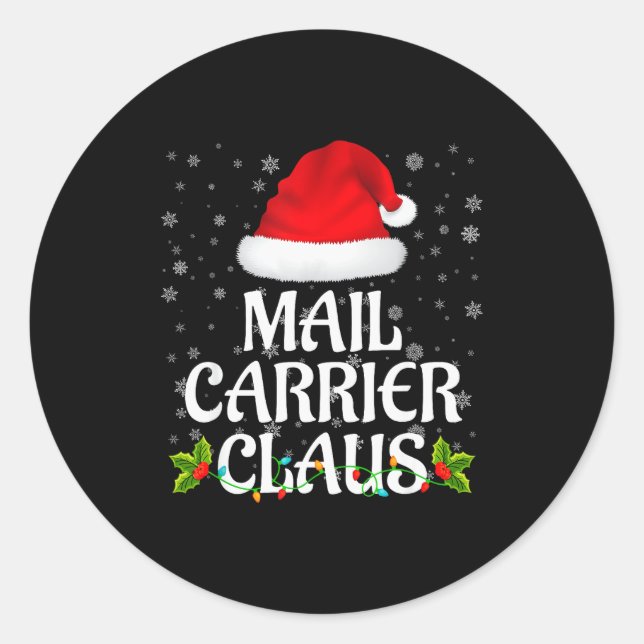 Mail Carrier Claus Christmas Lights Pajama Family  Classic Round Sticker (Front)