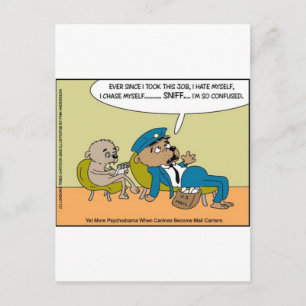 Mail Dog In Therapy Funny Offbeat Cartoon Gifts Postcard