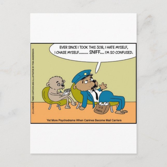 Mail Dog In Therapy Funny Offbeat Cartoon Gifts Postcard (Front)