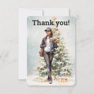 Mail Lady Postal Carrier Christmas Tree Thank You Card