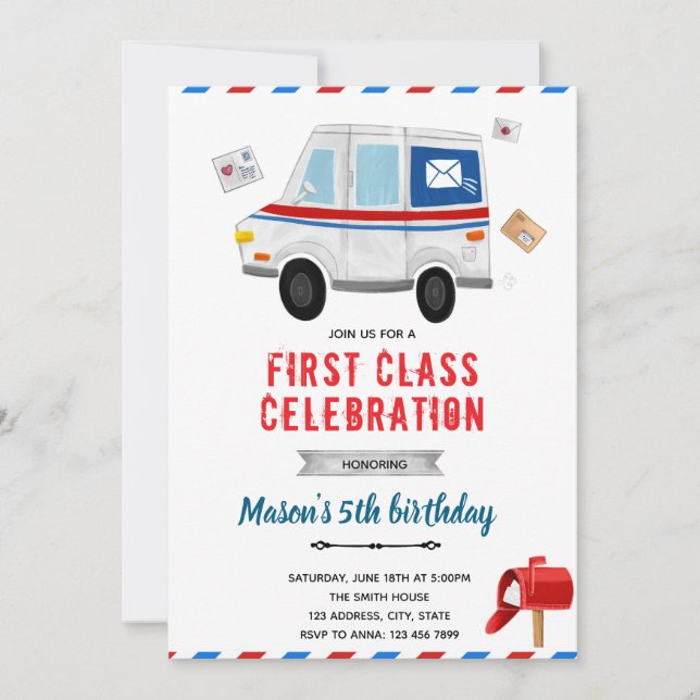 Mail truck birthday party invitation (Front)