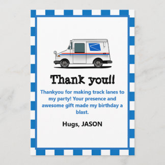 Mail Van Special Delivery Boys Birthday Thank You Card