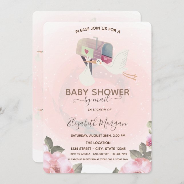Mailbox,Cute Stork Floral Baby Shower  Invitation (Front/Back)