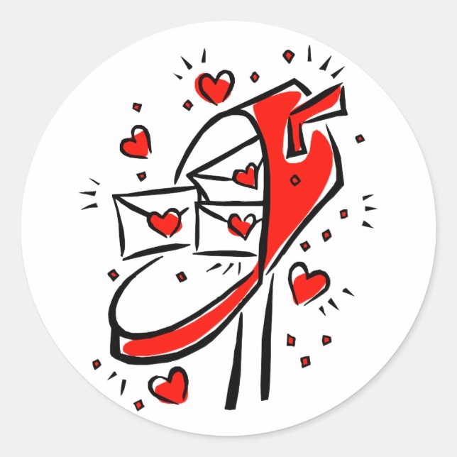 mailbox letters hearts outlines love classic round sticker (Front)