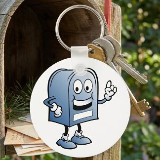 Mailbox Mascot Happy Blue Postal Character Key Ring