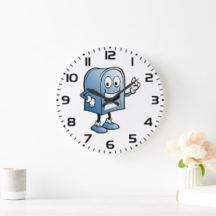 Mailbox Mascot Happy Blue Postal Character  Large Clock
