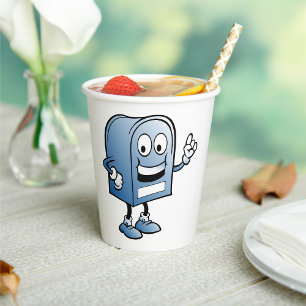 Mailbox Mascot Happy Blue Postal Character  Paper Cups