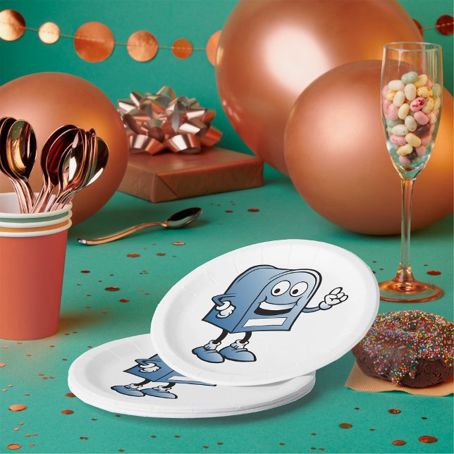 Mailbox Mascot Happy Blue Postal Character  Paper Plate (Creator Uploaded)