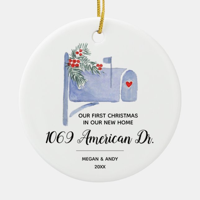 Mailbox Our First Christmas in our new home Ceramic Ornament (Front)