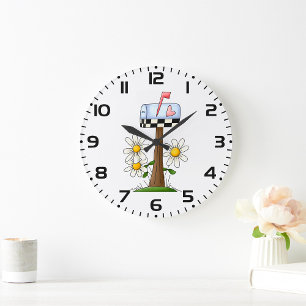 Mailbox with Daisies and Heart Flag Country Garden Large Clock