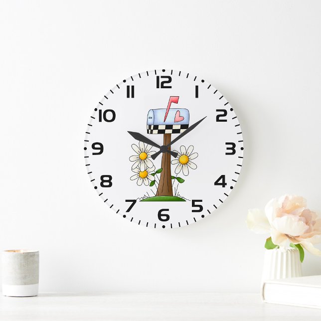 Mailbox with Daisies and Heart Flag Country Garden Large Clock (Creator Uploaded)