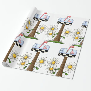 Mailbox with Daisies and Heart Flag Country Garden Wrapping Paper