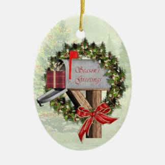 Mailbox,  Wreath and Gift  Mail Carrier Ornament
