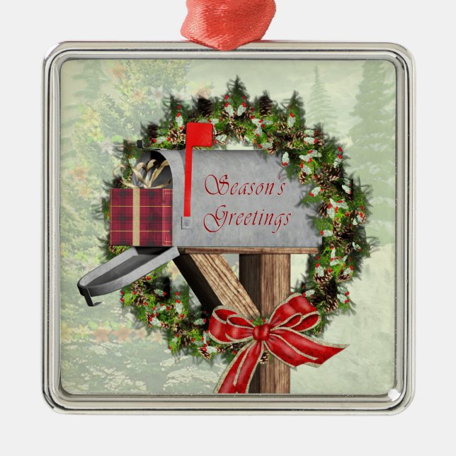 Mailbox  Wreath Gift  Mail Carrier Silver Ornament (Front)