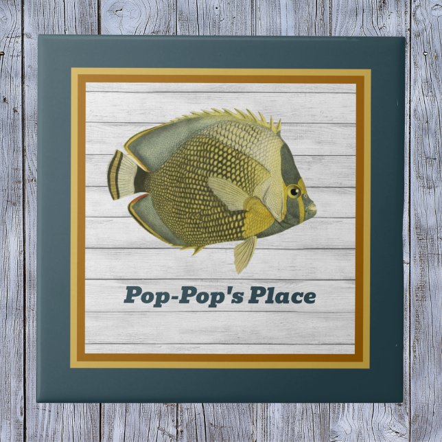Mailed Butterflyfish in Teal and Gold with Name Ceramic Tile (Creator Uploaded)