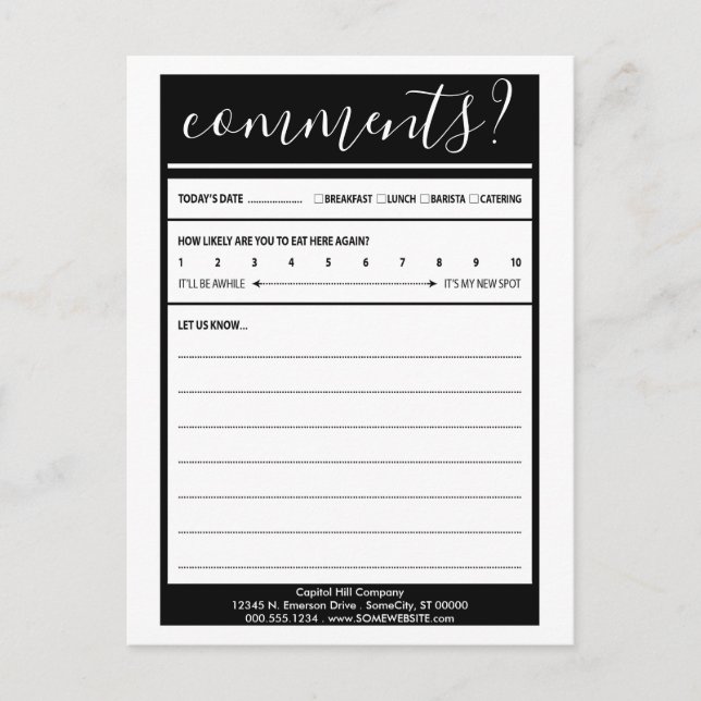 mailing list comment card (Front)