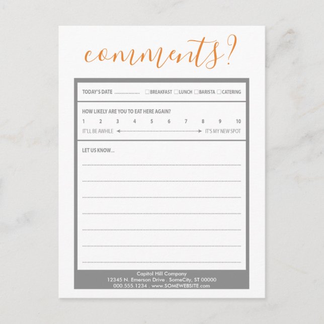 mailing list comment card (Front)