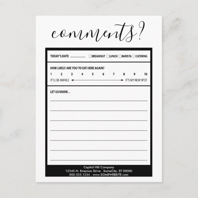 mailing list comment card (Front)