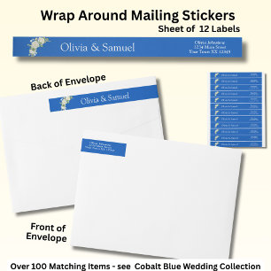 Mailing Stickers,  Cobalt Blue & White Roses Wrap Around Label
